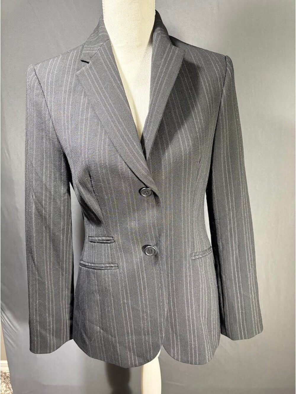 NWT The Limited Stretch Pinstripe Blazer S Black Grey Wool Blend Suit Jacket